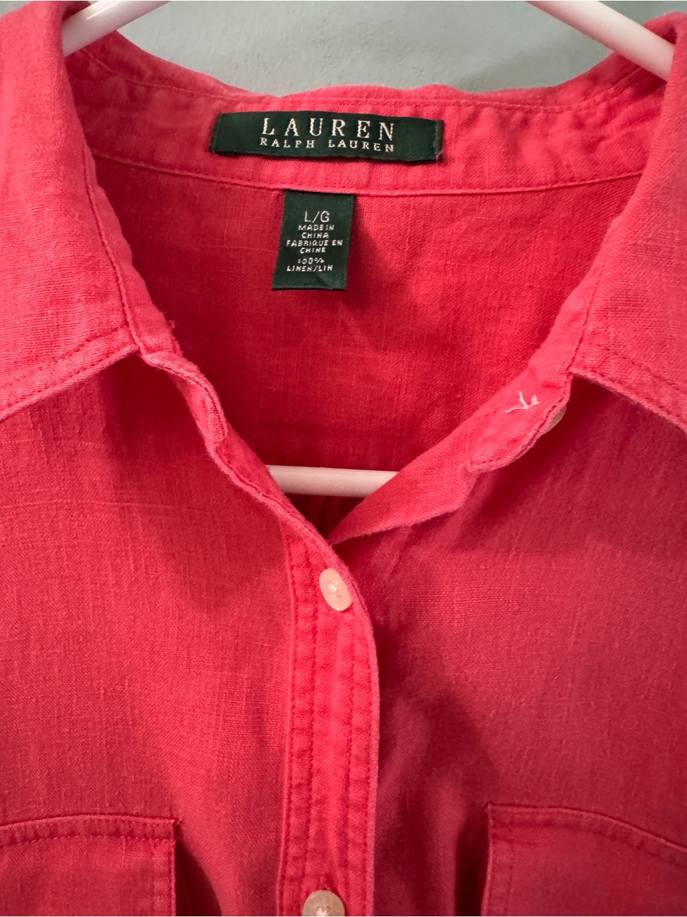 Lauren Ralph Lauren Coral Linen Button-Up Shirt - Picture 3 of 4